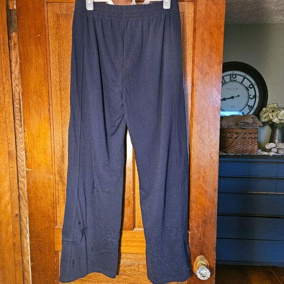 NWT Navy Blue 2-Pce Tracksuit Outfit Crop Top Sweatpants Women's Large Wide Leg - Picture 13 of 13